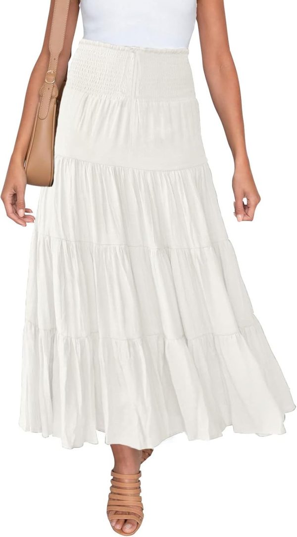 Women's  Summer Elastic High Waist Boho Maxi Skirt Casual Drawstring A Line Flowy Long Skirts