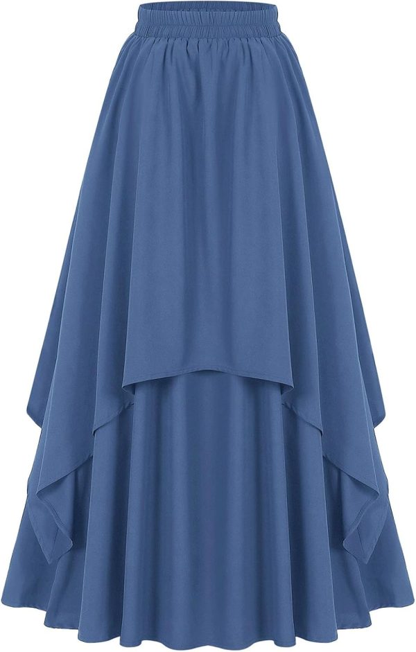 Maxi Skirt for Women Summer Boho Elastic High Waist Pleated A-Line Flowy Ruffle Swing Tiered Long Beach Skirt Dress