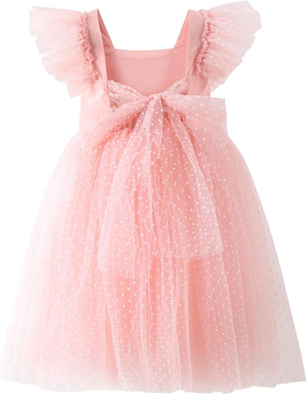 Toddler Girls Vintage Party Dress Ruffled Sleeve A-Line Tulle Flower Girl Dresses for Wedding,Birthday