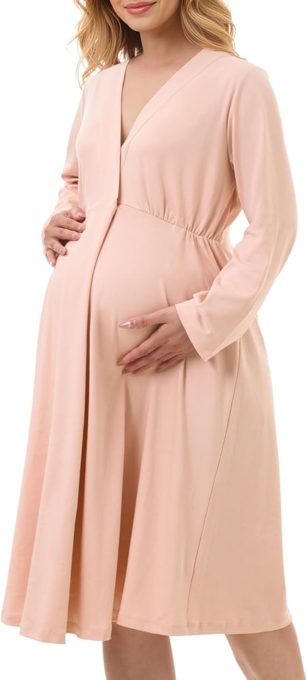 Womens Nursing Maternity Nightgown for Breastfeeding, Labor and Delivery Gown, Long Sleeve Postpartum Night Gown