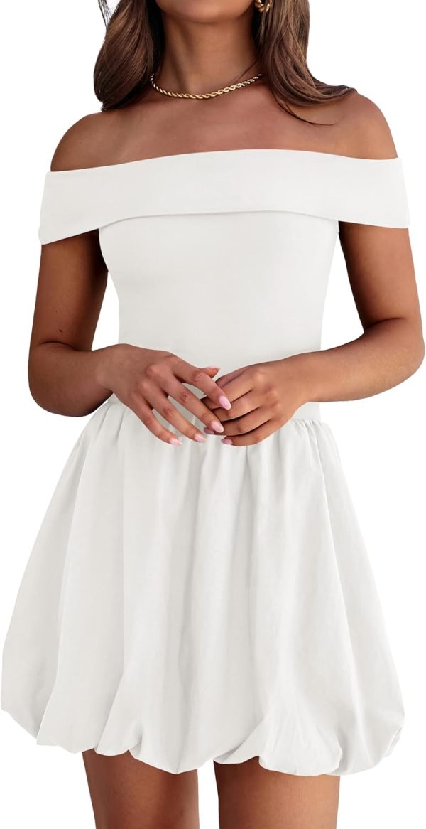 Women Summer Sexy Off Shoulder Bubble Dress 2026 Knit and Woven Cocktail Party Mini Dresses with Pockets