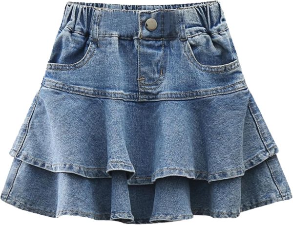 Girls Denim Skirt Summer Vintage Pleated Kids Skirt Shorts Children Uniform Skirt Jeans Skorts