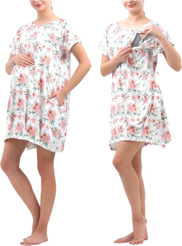 Labor and Delivery Gown for Hospital With Pockets Open Back Nursing Pajamas for Women Breastfeeding Maternity Nightgown