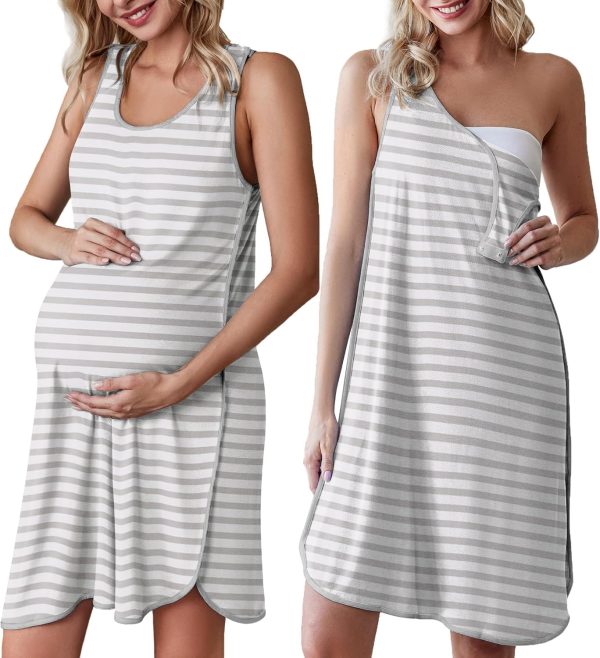 Labor and Delivery Gown for Hospital 3 in 1 Nursing Dress Sleeveless Maternity Snap Button Breastfeeding Nightgown
